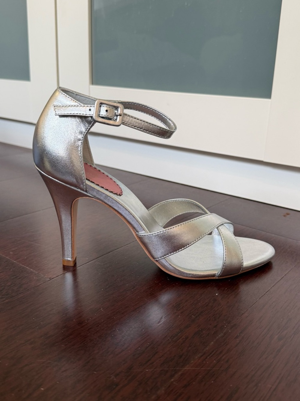 Reformation x Devon Lee Carlson Silver Metallic Ankle-Strap High Heel Sandals